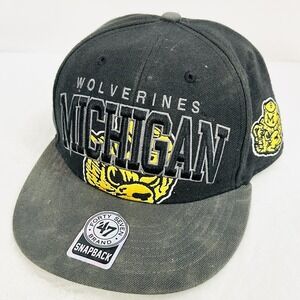 '47 Brand Michigan Wolverines Wordmark Logo Snapback Hat Cap Adjustable Black
